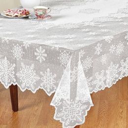 1PC Round/Rectangle Tablecloth White Lace Tablecloth Snowflake Pattern Wedding Dining Table Cover for Home Christmas Party Decor