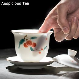 180ml Hand Painted Gold-banded White Porcelain Gaiwan Single Tea Cup Kungfu Tea Set Sancai Tea Bowl Manual Household Teaset Gift