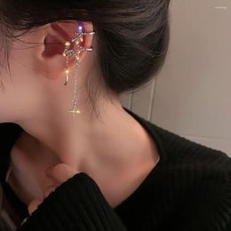 Backs Earrings Simple Trendy Alloy Tassel Rhinestone Fake Piercing Moon Stars Ear Bone Clips Korean Clip On Fashion Jewellery