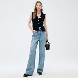 high-end light colored wide leg jeans womens spring new high waisted loose drape floor mop pants