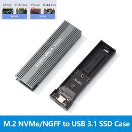 Enclosure M.2 to USB 3.1 SSD Case, Dual Protocol M.2 NVME PCIe NGFF SATA M2 SSD Adapter for 2230 2242 2260 2280 NVMe/SATA M.2 SSD RTL9210B