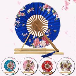 Round Windmill Fan Wind Cherry Blossom Chinese Style Flower Bamboo Folding Hand Fan Wedding Gift Dance Favour Pocket Fan