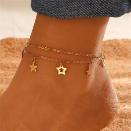 Anklets Stainless Steel Gold Color Star for Women Summer Beach Jewelry Words 8 Love Heart Green Zircon Foot Chain Ankle Bracelet