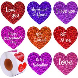 500Pcs/roll 1Inch Heart Shape 8 Kinds Of Pattern Love Valentine's Day Gift Wrap Sticker Wholesale Gift Packaging Decorations