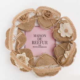 Burlap Flower Basket Ring Box Romantic Burlap Bow Wedding Ring Storage Holder Handmade Ring Organiser Dropshipping