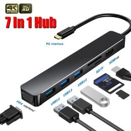 Hubs Type C Hub for Macbook Pro Splitter USB C Hub To 4K HDMI with VGA SD TF Thunderbolt 3 PD USB Hub Adapter Laptop Docking Station