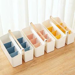Storage Boxes Portable Shower Basket With Wooden Handle Compartments Organiser For Bathroom Kitchen College Dorm