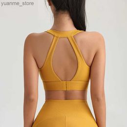 Yoga Outfits Womens sports and fitness bra yoga running small tank top beautiful back quick dry underwear gym tight top training clothes Y240410