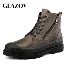 Boots Glazov High Quality Genuine Leather Autumn Men Boots Winter Waterproof Ankle Boots Warm Boots Outdoor Working Boots Men Shoes