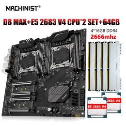 Motherboards MACHINIST X99 Motherboard Set LGA 20113 kit Xeon CPU E5 2683 v4 Dual Processor DDR4 4*16GB 2666MHz RAM usb3.0 NVME M.2 D8 MAX
