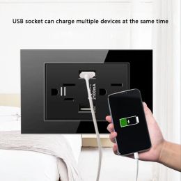 Depoguye Black Crystal Glass USB Wall Charger US Plug, 5v 2.1A Cell Phone Socket, US Standard Wall Power Outlet,AC110V-250V