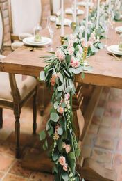 Dense Leaf Artificial Eucalyptus Garland Faux Silk Leaves Vines Handmade Garland Greenery Wedding Backdrop Arch Wall Decoration EW1781079