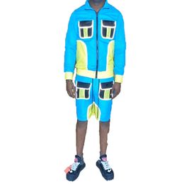 Men Shorts with Reflective Jacket Reflector Short Set 3m Piping Tracksuits Windbreaker