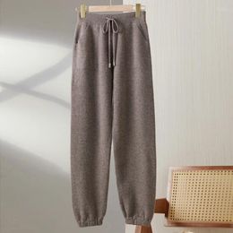 Women's Pants Cashmere In Autumn And Winter Merino Wool Thick Warm Ladies' Feet Casual Knitted Drawstring Pants.