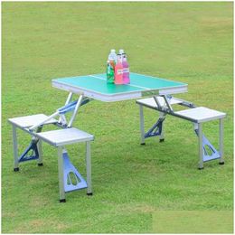 Camp Furniture Outdoor Folding Table Aluminium Alloy One-Piece Portable Stall Cam Barbecue And Chair Set Drop Delivery Sports Outdoors Dhgvj