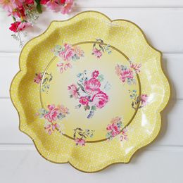 6Pcs 11.8inch European Style Paper Plates Dishes Pastel Flower Party Tableware Birthday Wedding Decoration