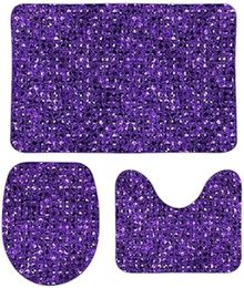 Bath Mats Bathroom Rug Set 3 Pieces Purple Sequin Effect Sets Non Slip U Shaped Contour & Toilet Lid Cover