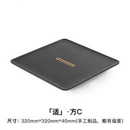 Minimalist Japanese Tea Tray Stone Creative Black Serving Tray Water Storage Household Tray Black Kitchen Supplies