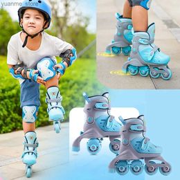 Inline Roller Skates Kids Inline Roller Skate Shoes Adjustable Size Double Row Skates Flash Sneakers With 4 Wheels Boys Girls Outdoor Skating Sports Y240410