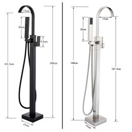 Chrome Floor Mounted Bathtub Shower Faucet Black Bronze Square free standing Crane with shower hand Hot Cold Mixer Tap