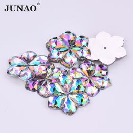 JUNAO 28mm Sewn Crystal AB Large Flower Rhinestones Big Strass Applique Sewing Acrylic Gems Flat Back Crystal Stones For Crafts