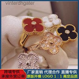 High End Vancefe Brand Designer Rings for Women High Version v Golden Lucky Clover Ring Female Elegant S925 Silver Natural Designer Jewellery with Logo