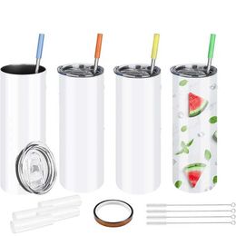 Mugs Sublimation Tumblers20 Oz Straight Stainless Steel Blank Skinny Tumbler With Lid And Metal Straw - White 4 Pack CNIM Hot 240410