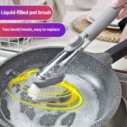 Kitchen Cleaning Brush Long Handle Clean Brushes Bowl Washing Sponge Dishwashing Brush with Soap Dispenser Cleaning Tools