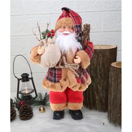 30cm 11.8'' Tall Christmas Decor Standing Santa Claus Gold Red White Plaid Colour Santa Ornaments for Family Christmas