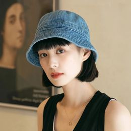 Japanese Vintage Denim Bucket Hats for Men and Women Summer Autumn Travel Sunshade Versatile Shortbrimmed Basin Caps240410