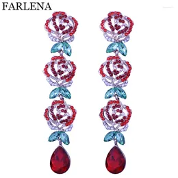 Dangle Earrings FARLENA Wedding Jewellery Long Rose Flower Drop With Rhinestones Fashion Crystal For Women