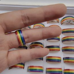 20pcs Wholesale Price Fashion Rainbow Anxiety Rings Women Men Gay LGBT Lesbian Stainless Steel Friendship Accessories Jewelry 240322