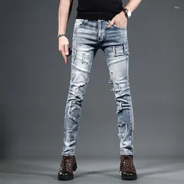Men's Jeans 2024 Spring And Autumn Fashion Solid Color Retro Patch Small Foot Pants Casual Slim Comfortable High-Quality