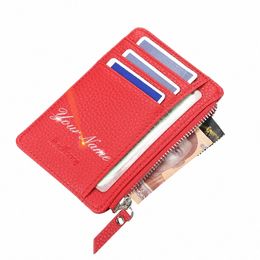 2024 New Mini Women Wallets Card Wallets Name Engraving Zipper PU Leather Top Quality Fi Female Purse Card Holder Wallet z2Oa#
