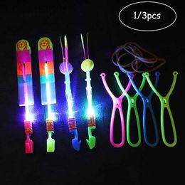 LED Flying Toys 1/3Pcs LED Light Shooting Catapult Flying Toys Luminous Rocket Helicopter Rubber Band Catapult Flying Toy for Kids Boys Gifts 240410