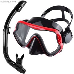 Diving Masks Dry Snorkel Set Diving Mask Panoramic Wide View Anti-Fog Easy Adjustable Strap Professional Scuba Snorkeling Gear for Adults Y240410