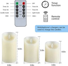 USB Rechargeable Flickering Paraffin Wax Candles Flickering Pillar Candle Remote controlled w/timer Moving Dancing wick Home Par
