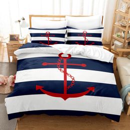 Marine Duvet Cover Set Anchor Pattern Bedding Set Ultra Soft Comforter/Quilt Cover Set&Pillowcases for Kids Teens Boys Bedroom