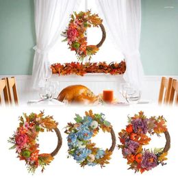 Decorative Flowers Fall Front Door Wreath Thanksgiving Harvest Decoration Rustic Round Wall Hung Outdoor Farmhouse Halloween Wreaths