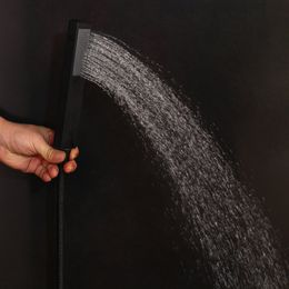 JIENI Matte Black Bath Shower Message Jets Thermostatic Temperature Display Wall Rainfall Bathroom Kit Hand Shower Faucet Set