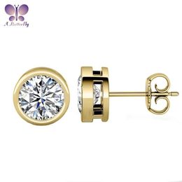 A Butterfly Jewellery 6 5mm Round Cut SONA Stone Stud Earrings Stone Shining Quality Guarantee2899