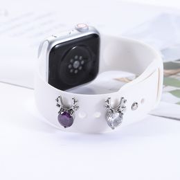 Metal Charms For Apple Watch Band Decorative White Purple Elk Ring Diamond Ornament Smart Watch Silicone Strap Accessories