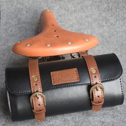 Q1102 Retro Bicycle Tail Bag Electric Bicycle Locomotive Saddle Tool Bag Leather Colour Matching Series