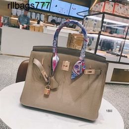 Leather Bk Handbags Designer Bags Master Handmade Portable Women's Platinum Litchi Pattern Togo Calf 81 Turtledove Grey