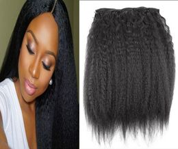 Kinky Straight Clips In Brazilian Human Hair Extensions 120g 10pcsSet Coarse Yaki Clip Ins Machine Made Remy6107264