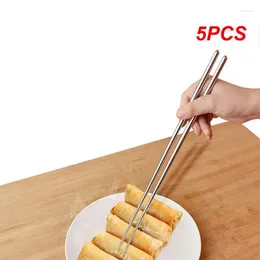 Chopsticks 5PCS Lengthen Stainless Steel Reusable Japanese Sushi Sticks Korean Pot Noodles Frying Tableware Chinese