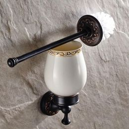 Antique black Solid Brass Toilet Brush Holder,Carved European Bathroom Accessories Wall Mounted Bathroom Toilet Brush