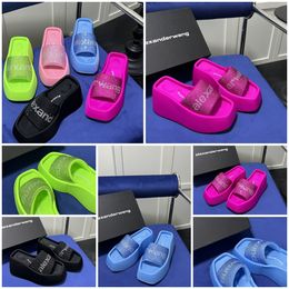 Designer Sandals Slippers Luxury Womens Velvet material rhinestone Velcro tape party Room GAI Platform Slip-On Size 35-42 10cm fashion travel blue pink