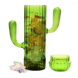 Storage Bottles Green Glass Embossed Cactus Candy Jar Dish Container Snack Food With Sealing Lid For Kitchen Counter Canister