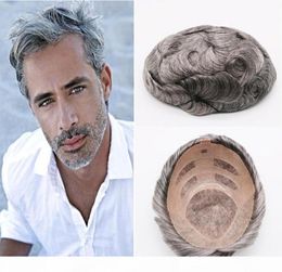 Quality Natural Brown Gray Mono Lace Toupees Hand Tied Hairpieces Human Hair Replacement Toupees Mens wigs36508813397595